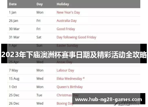 2023年下庙澳洲杯赛事日期及精彩活动全攻略